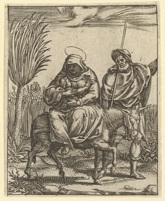 The Virgin of Sorrows: The Flight into Egypt; one of nine surrounding compartments from the Virgin of Sorrows, now separated Wall Art by Giorgio Ghisi - High-Resolution Digital Print