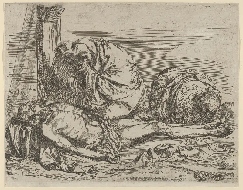 The Virgin, Saint John the Baptist, and Mary Magdalene weeping over Christ's dead body Wall Art by Jusepe de Ribera (called Lo Spagnoletto) - High-Resolution Digital Print