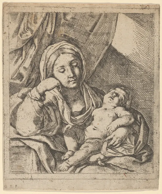 The Virgin seated, resting her head on her right hand and holding the sleeping infant Christ on her lap Wall Art by Lorenzo Loli - High-Resolution Digital Print