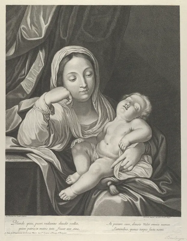 The Virgin seated with her head resting on her right hand, holding the sleeping infant Christ on her lap, after Reni Wall Art by Jean Boulanger - High-Resolution Digital Print