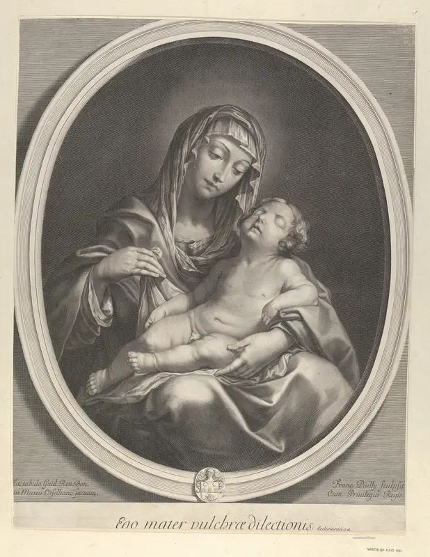 The Virgin seated with the infant Christ sleeping in her lap, in an oval frame, after Reni Wall Art by Francois de Poilly - High-Resolution Digital Print