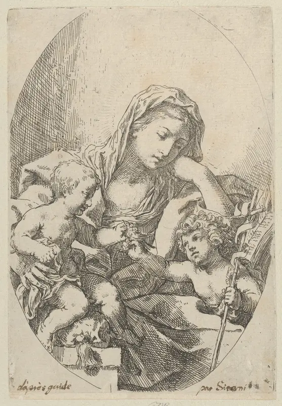 The Virgin with the Christ Child and the young Saint John the Baptist holding a bird at right, an oval composition Wall Art by Lorenzo Loli - High-Resolution Digital Print