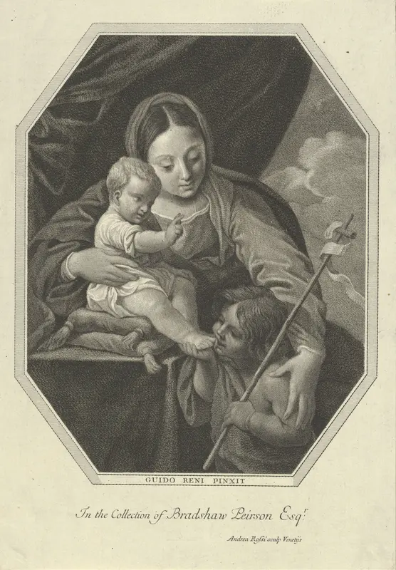 The Virgin with the infant Christ seated on a cushion and the young Saint John the Baptist kissing his foot, an octagonal composition, after Reni Wall Art by Andrea Rossi - High-Resolution Digital Print
