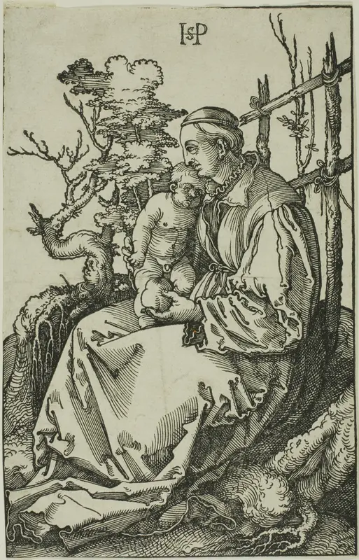 The Virgin with the Pear and Child on the Bank