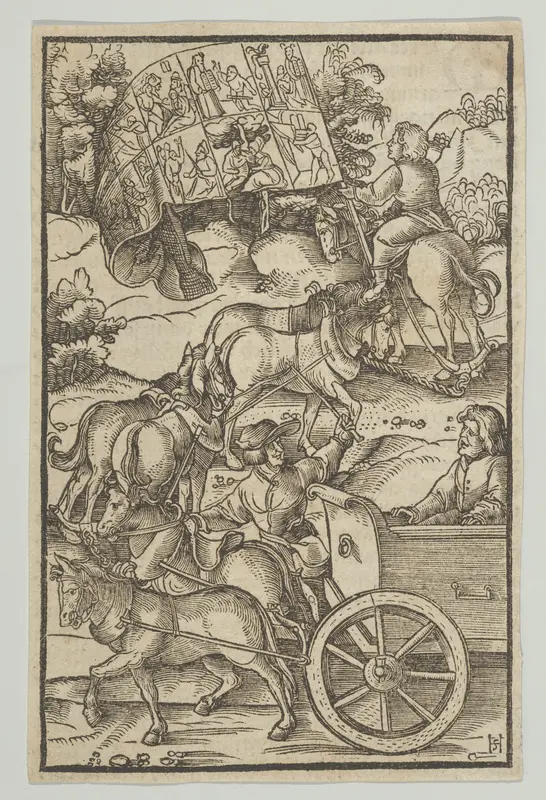 The Virtuous Man on a Chariot on his Way to Heaven, from Hymmelwagen auff dem, wer wol lebt... Wall Art by Hans Schäufelein - High-Resolution Digital Print