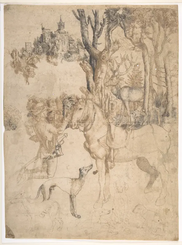 The Vision of Saint Eustace Wall Art by Anonymous, German, 16th century - High-Resolution Digital Print