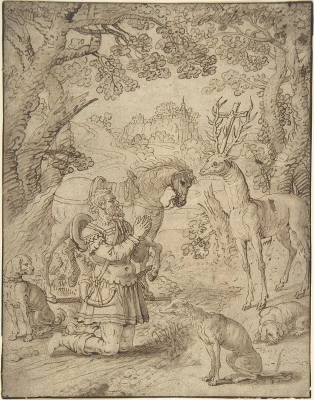 The Vision of St. Eustace Wall Art by Anonymous, Flemish, 17th century - High-Resolution Digital Print