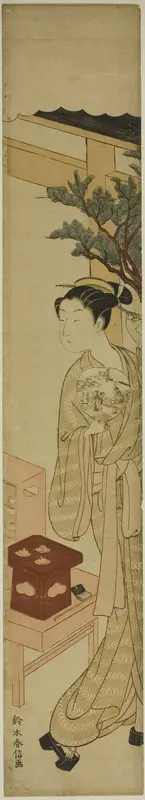 The Waitress Osen of the Kagiya Teahouse Holding a Fan Wall Art by Suzuki Harunobu - High-Resolution Digital Print