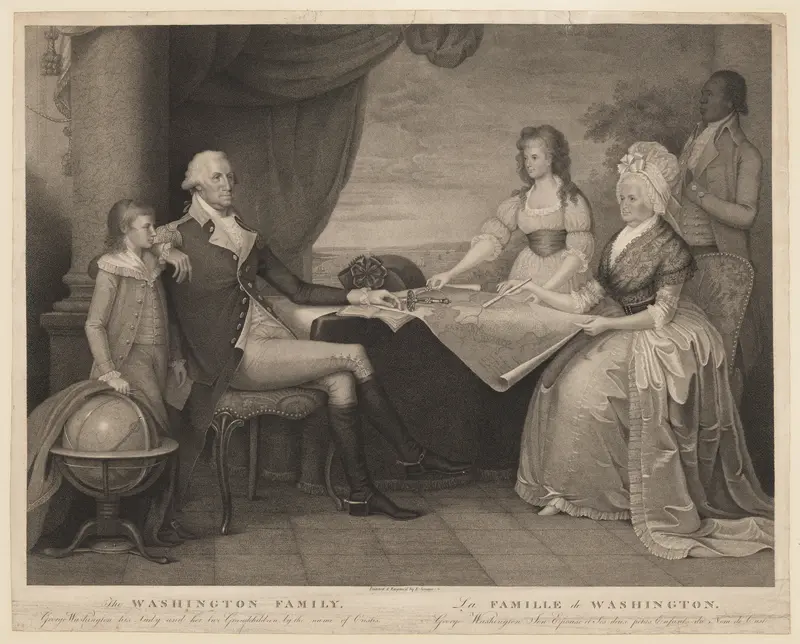 The Washington Family: George Washington, His Lady, and her Two Grandchildren by the Name of Custis–George Washington, Son Epouse, et Ses Deux petits Enfants du Nom de Custis Wall Art by Edward Savage - High-Resolution Digital Print