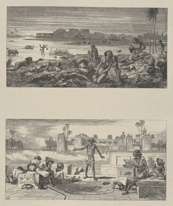 The Water Turned Into Blood–The Boils and Blanes, from "Dalziels' Bible Gallery" Wall Art by Thomas Dalziel - High-Resolution Digital Print