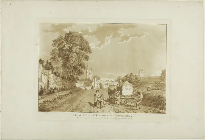The West Gate of Cardiff in Glamorshire, plate one from Twelve Views in Wales Wall Art by Paul Sandby - High-Resolution Digital Print