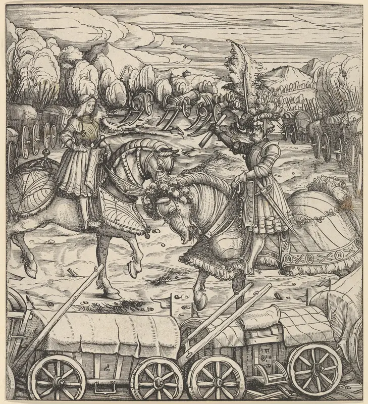 The White King Learning to Enclose a Camp with Wagons, from "Der Weisskunig" Wall Art by Hans Burgkmair - High-Resolution Digital Print