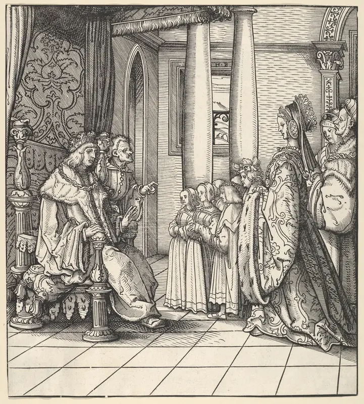 The White King Receiving His Daughter Margaret and the Children of King Philip, from "Der Weisskunig" Wall Art by Hans Burgkmair - High-Resolution Digital Print