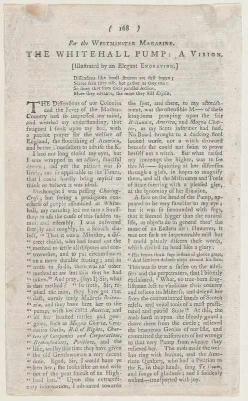 The Whitehall Pump (page from The Westminster Magazine) Wall Art by Anonymous, British, 18th century - High-Resolution Digital Print