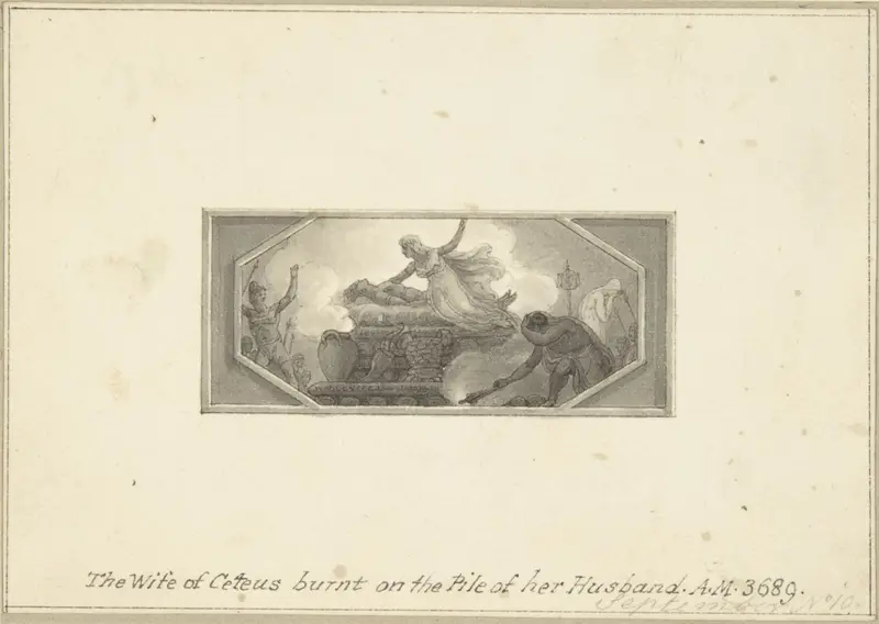 The Wife of Ceteus burnt on the Pile of her Husband Wall Art by Edward Francis Burney - High-Resolution Digital Print