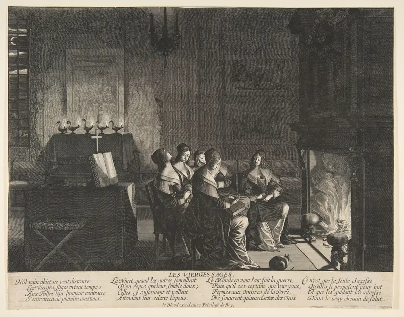The Wise Virgins Resting Whilst Awaiting the Arrival of The Husband Wall Art by Abraham Bosse - High-Resolution Digital Print