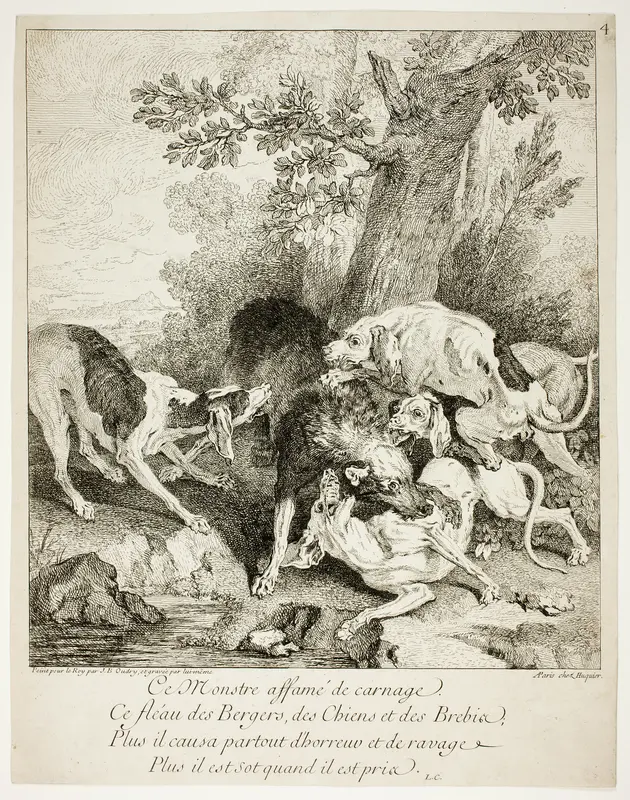 The Wolf at Bay Wall Art by Jean-Baptiste Oudry - High-Resolution Digital Print