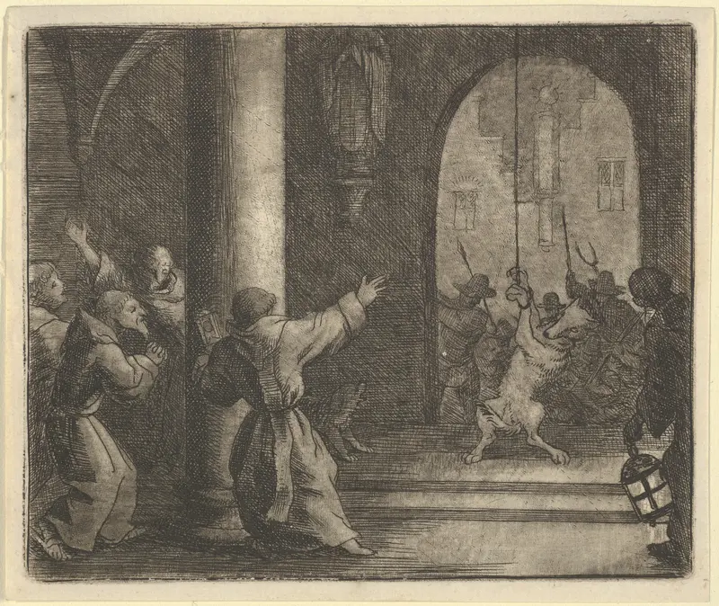 The Wolf Rings the Bells of a Convent from Hendrick van Alcmar's Renard The Fox Wall Art by Allart van Everdingen - High-Resolution Digital Print