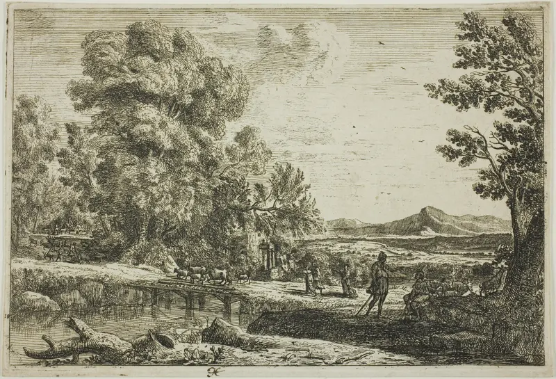 The Wooden Bridge (Rebecca and Eliezer) Wall Art by Claude Lorrain - High-Resolution Digital Print