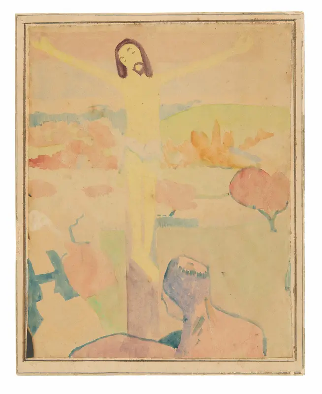 The Yellow Christ (recto), Female Bather Wading through a Brook