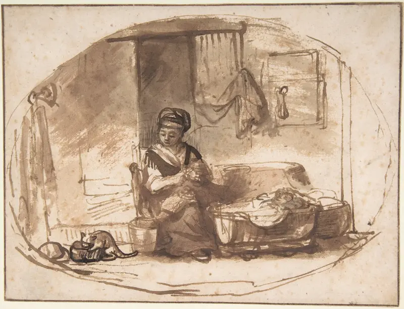 The Young Mother Wall Art by Nicolaes Maes - High-Resolution Digital Print