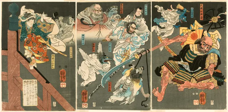 The Young Yoshitsune defeats Benkei at Gojo Bridge
