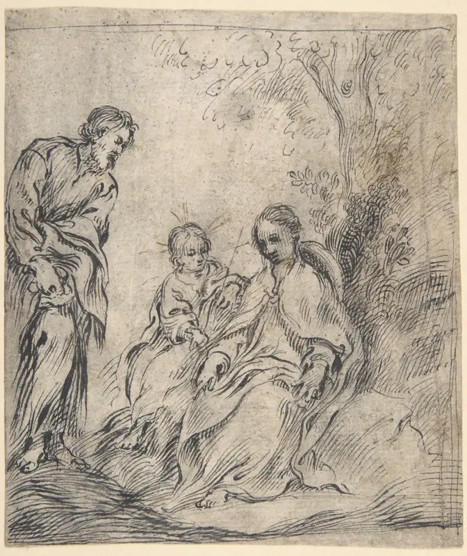 The Youthful Baptist with his Parents Wall Art by Antonio del Castillo y Saavedra - High-Resolution Digital Print