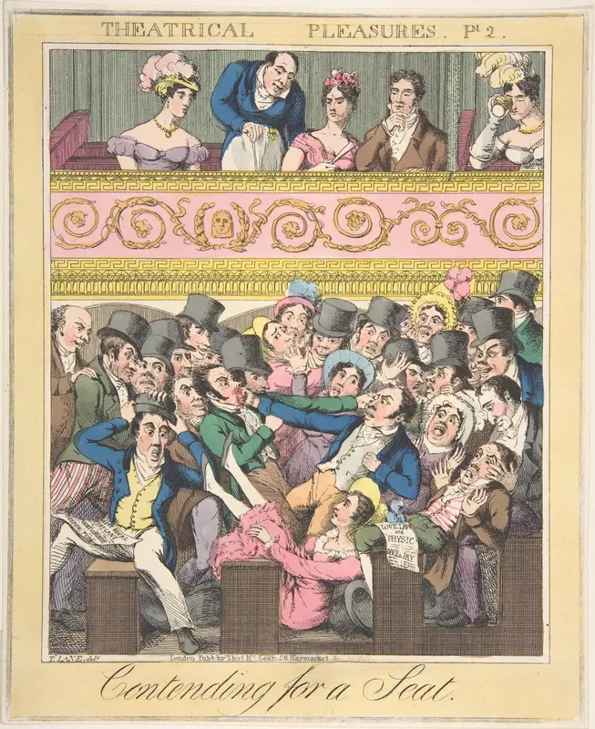 Theatrical Pleasures, Plate 2: Contending for a Seat Wall Art by Theodore Lane - High-Resolution Digital Print