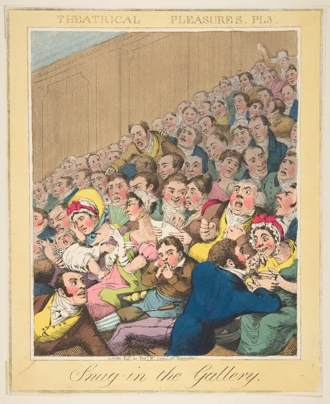 Theatrical Pleasures, ( Snug in the Gallery, Plate 3) Wall Art by Theodore Lane - High-Resolution Digital Print