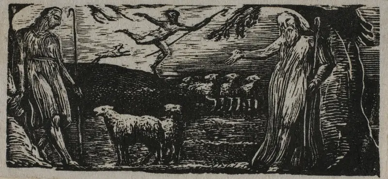 Thenot Remonstrates with Colinet, Lightfoot in Background, from The Pastorals of Virgil Wall Art by William Blake - High-Resolution Digital Print