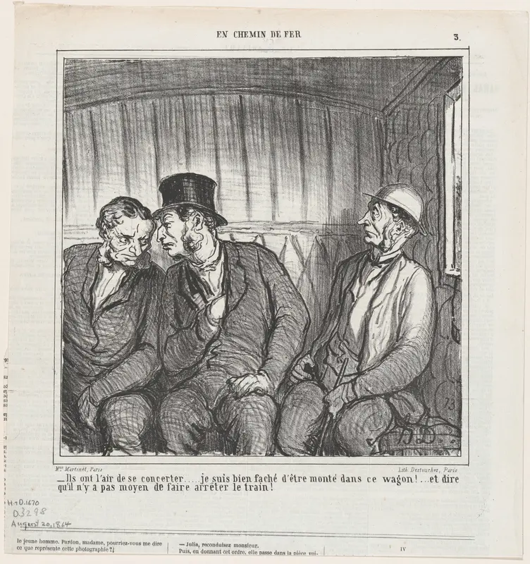 They seem to be planning a conspiracy...., from 'On the train,' published in Le Charivari, August 20, 1864 Wall Art by Honoré Daumier - High-Resolution Digital Print