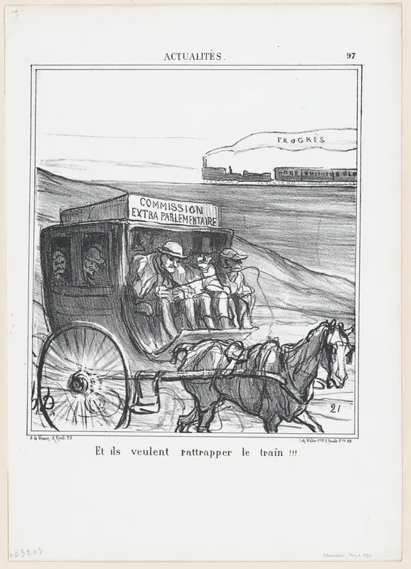 They think they might be able to overtake the train!!!, from 'News of the day,' published in "Le Charivari" Wall Art by Honoré Daumier - High-Resolution Digital Print