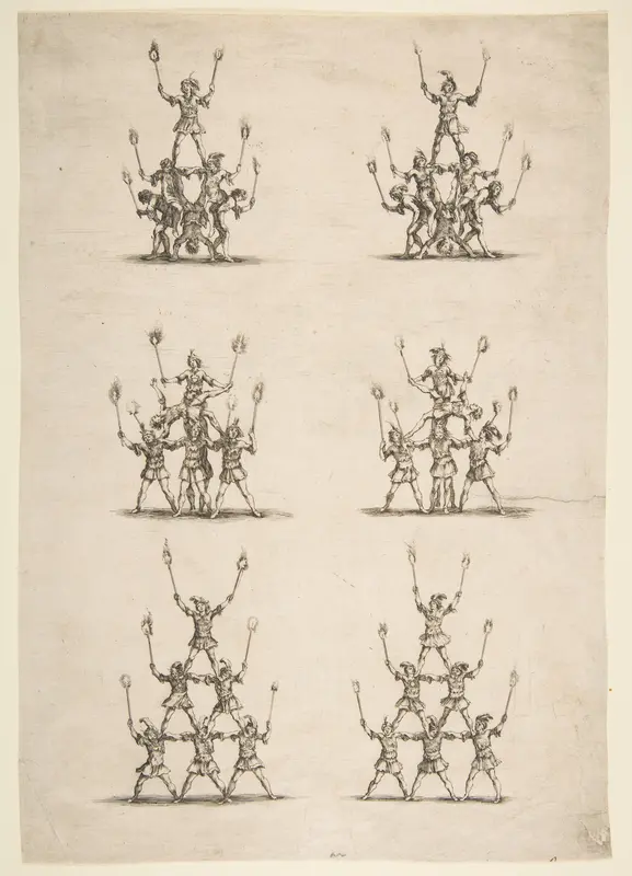 Thirty-six Acrobats in Six Groups Wall Art by Stefano della Bella - High-Resolution Digital Print