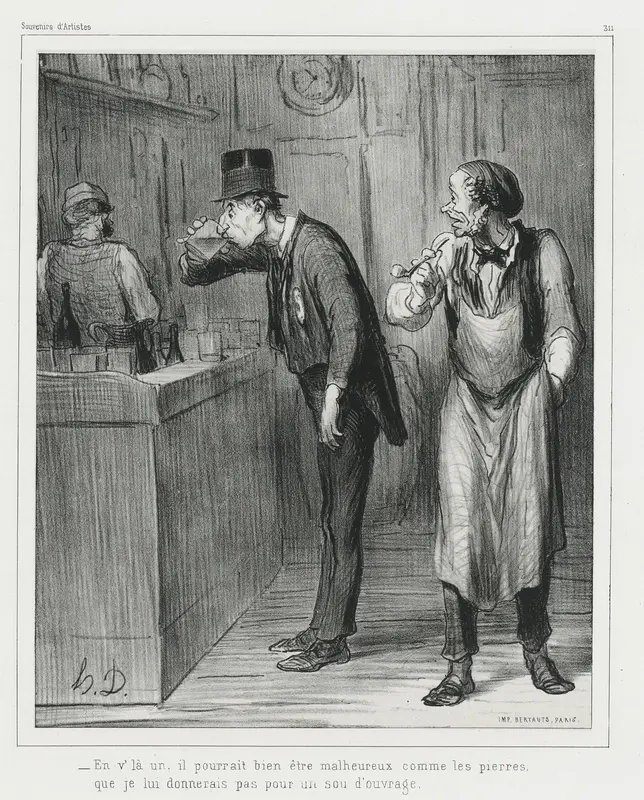“- This one may look as unhappy as a rock, before I would give him a job", plate 311 from Souvenirs d’artistes
