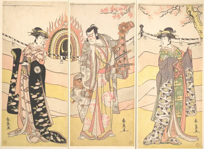 Three Actors in Beautiful Costumes Performing a Religious Dance