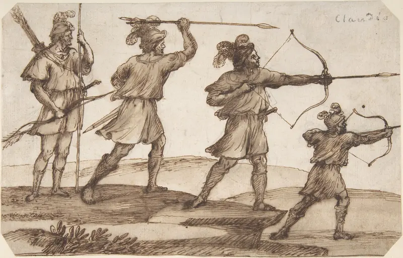 Three Archers and a Figure with a Spear