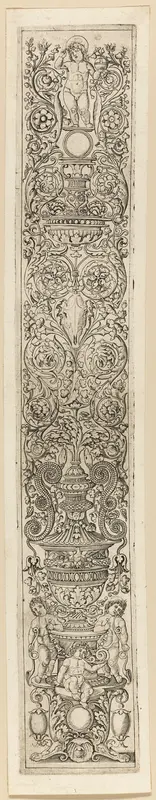 Three Children Blowing Horns, plate eight of Twelve Ornament Panels Wall Art by Giovan Pietro Birago - High-Resolution Digital Print