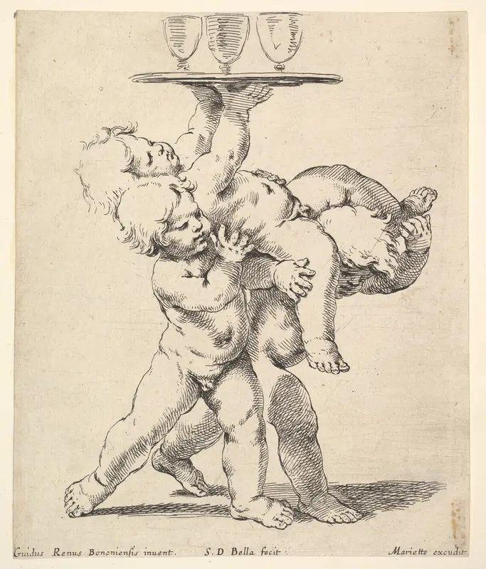 Three children carrying a tray Wall Art by Stefano della Bella - High-Resolution Digital Print
