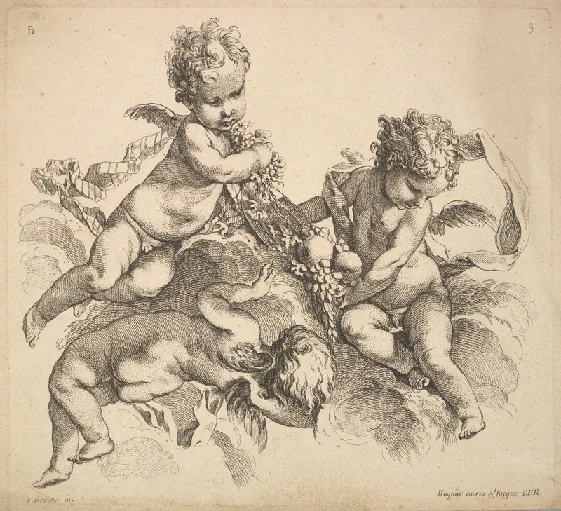 Three Children with a Fruit Plate Wall Art by Gabriel Huquier - High-Resolution Digital Print