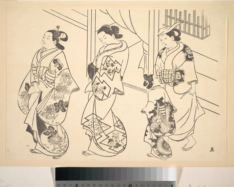 Three Courtesans and a Kamuro Strolling in the Street