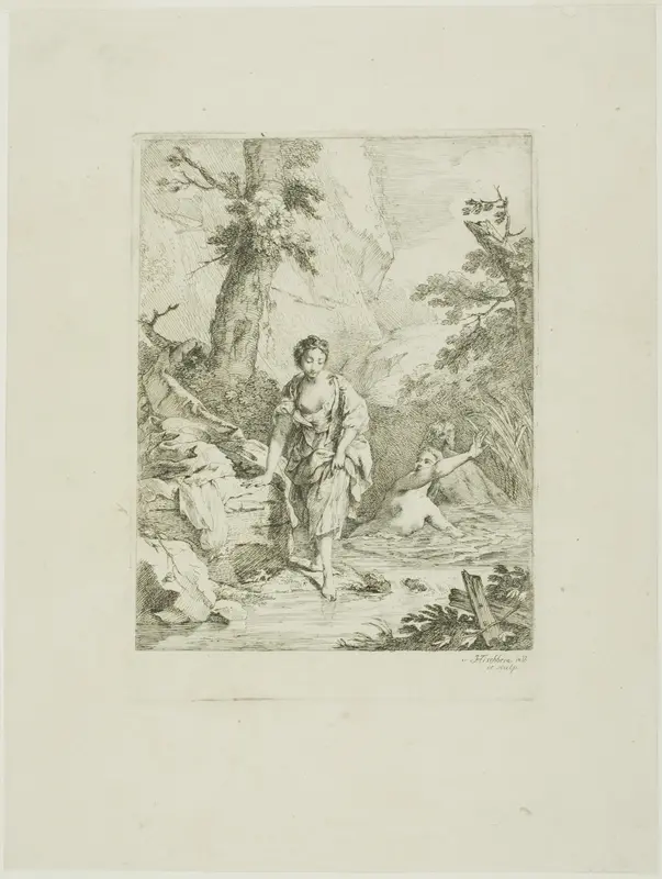 Three Female Bathers, Two in the Water, the Third Getting in by Herself Wall Art by Johann Heinrich Tischbein, I - High-Resolution Digital Print