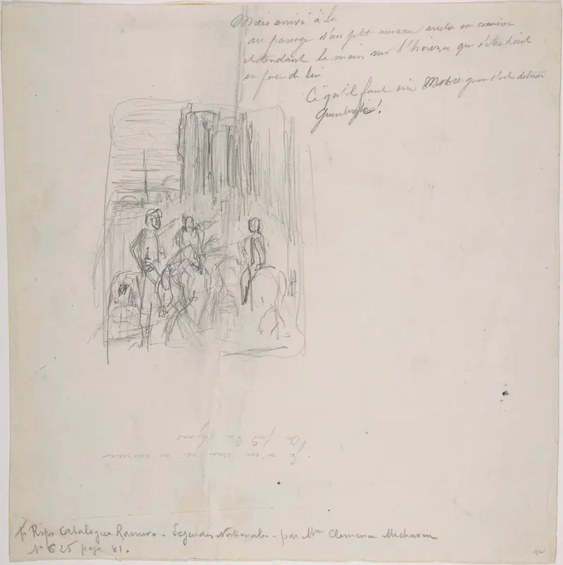 Three figures on horseback with indications at right Wall Art by Félicien Rops - High-Resolution Digital Print