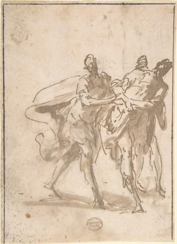 Three Figures (recto); Sketches of Kneeling Figures and Putti (verso) Wall Art by Domenico Mondo - High-Resolution Digital Print