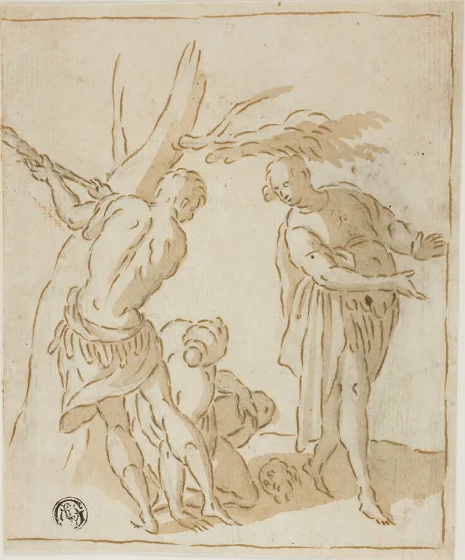 Three Figures with Severed Head on Ground Wall Art by Circle of Marcantonio Bassetti - High-Resolution Digital Print