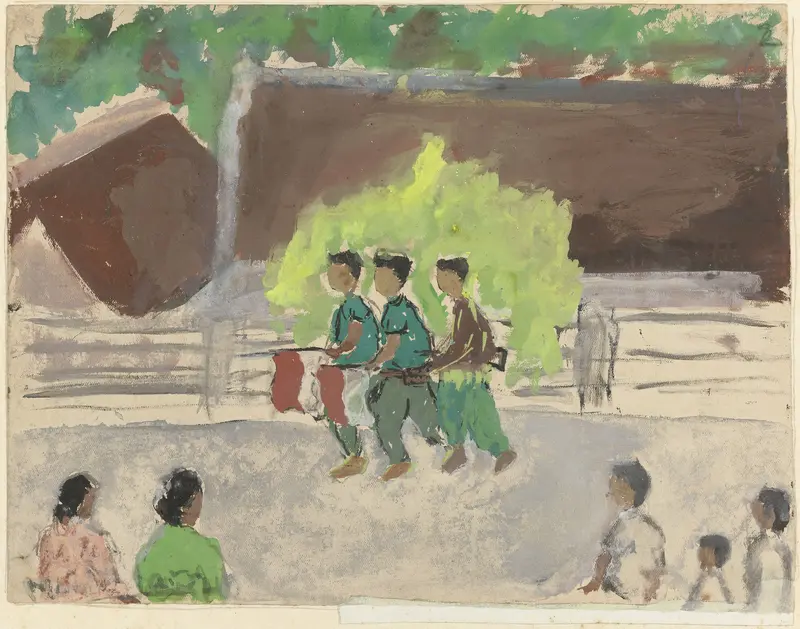 Three guerrilla fighters at the time of the General Attack Wall Art by Mohammad Toha Adimidjojo - High-Resolution Digital Print