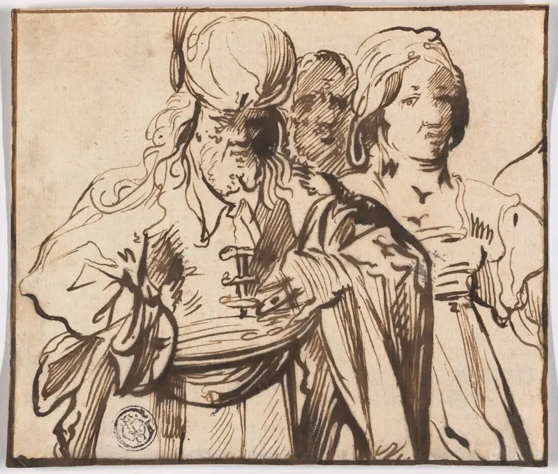 Three Half-Length Figures Wall Art by Pieter Jansz. - High-Resolution Digital Print