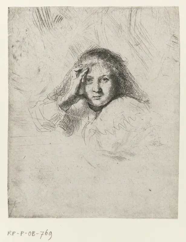 Three heads of women, one lightly etched Wall Art by Rembrandt van Rijn - High-Resolution Digital Print
