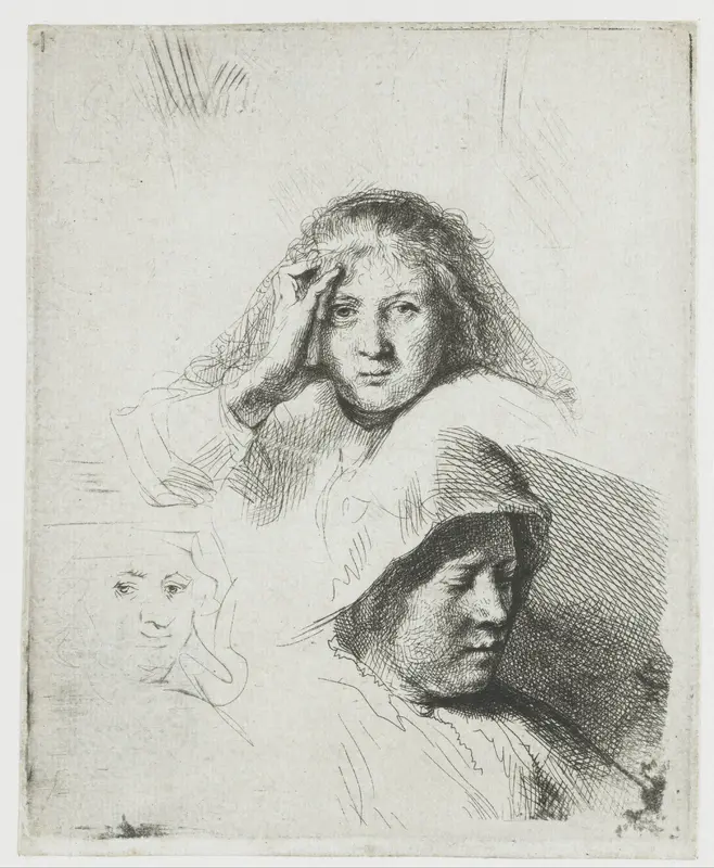 Three heads of women, one lightly etched Wall Art by Unknown - High-Resolution Digital Print