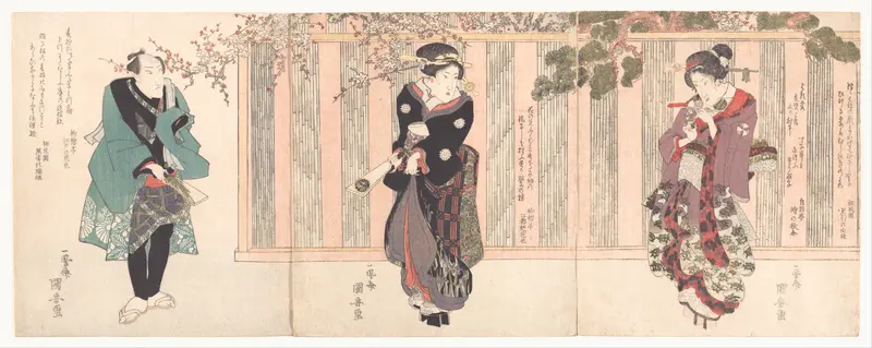 Three Kabuki Actors Playing Hanetsuki