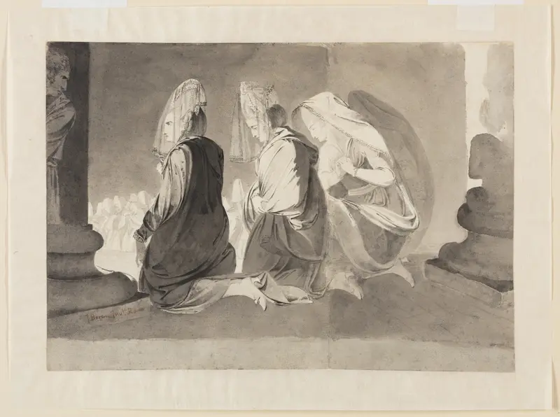 Three Kneeling Women Wall Art by John Brown - High-Resolution Digital Print